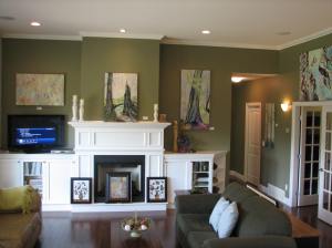 Who left the television on? Some paintings exhibited in our living room during Spring 2015 Central Island Artisans' Studio Tour.